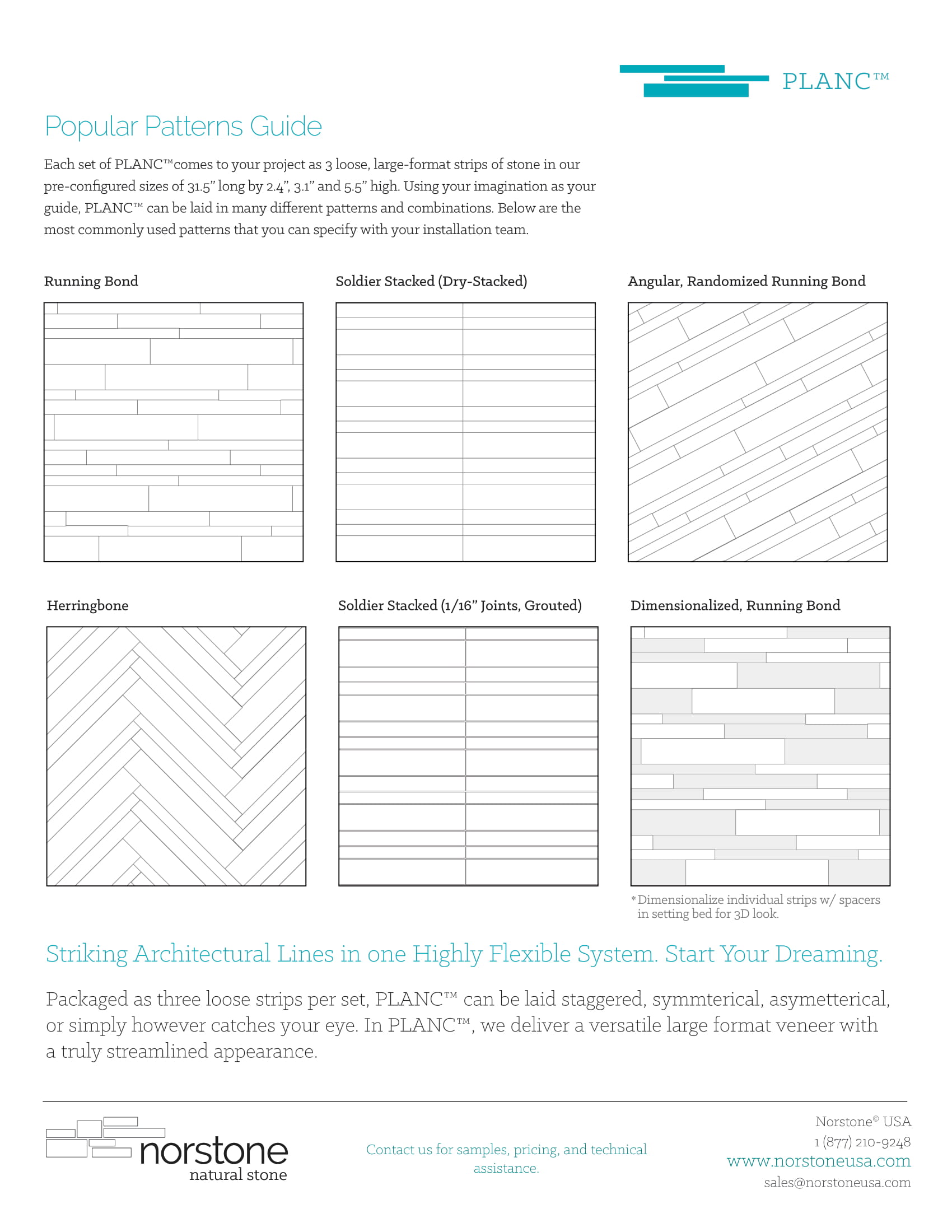 Norstone Pattern Guide for the Planc Large Format Tile Series Product